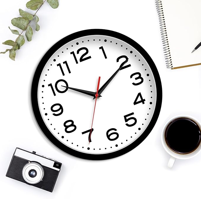 Wall Clock 12 Inch Silent Non-Ticking Modern Clock Battery Operated Classic Simple Minimalist Analog Decorative for Kitchen, Living Room,Office, Bedroom, Bathroom (Black)