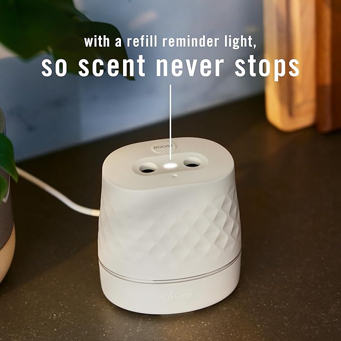 Febreze Plug Scent Booster in White, Continuous Scent Device Oil Diffuser, Compatible with Febreze Air Freshener Plug in Refills, Giftable for Holidays