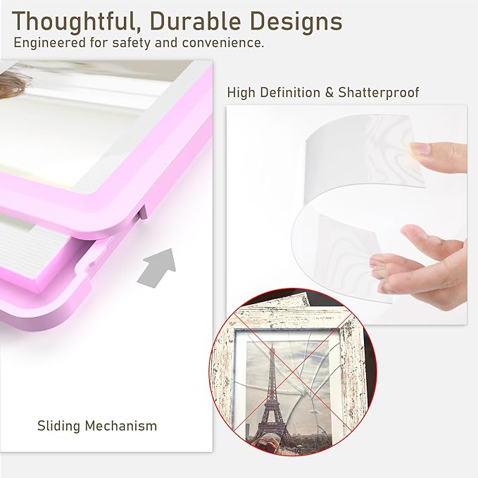 Pink 5x7 Picture Frame with Acrylic Front 1 Pack, ABS Frame for 5x7 or 4x6 Photos, Shatterproof UV-Resistant Tabletop Photo Frame, Vertical/Horizontal Display for Home Décor