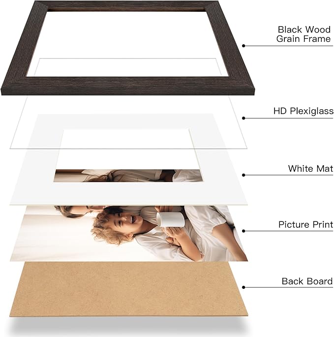 20x24 Picture Frame with Mat for 16x20 Set of 3, Black Wood Grain 20x24 Frame for Horizontal & Vertical Wall Mounting (3 Pack,Black)