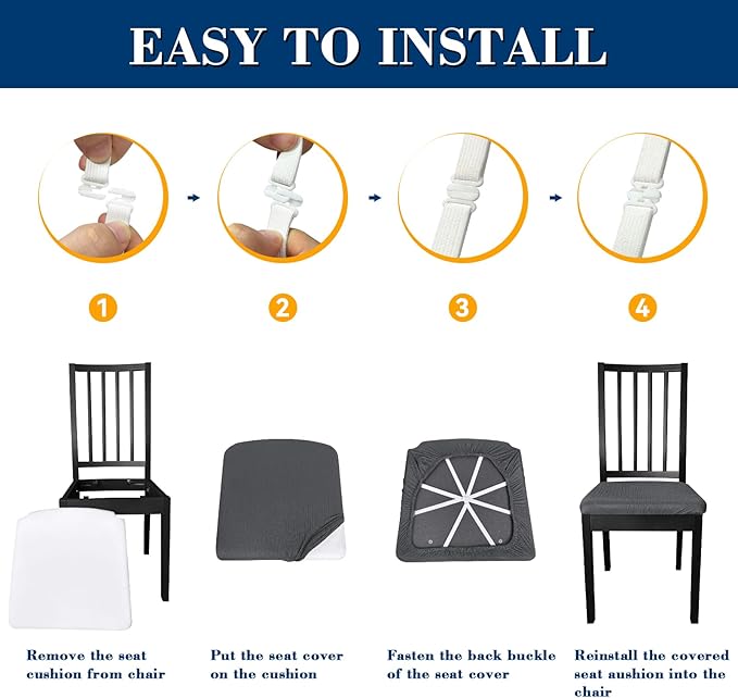 Dining Chair Seat Covers, Washable Dining Room Chair Seat Covers Set of 6, Removable Kitchen Seat Covers Chair Covers for Dining Chairs