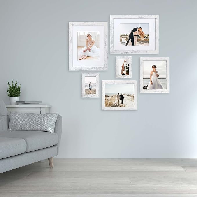 iRahmen 8.5x11 Picture Frame Set of 4, Distressed White Certificate Frame with Real Glass, Wood Photo Frames 8.5 by 11 Diploma Document for Wall Hanging and Tabletop Display