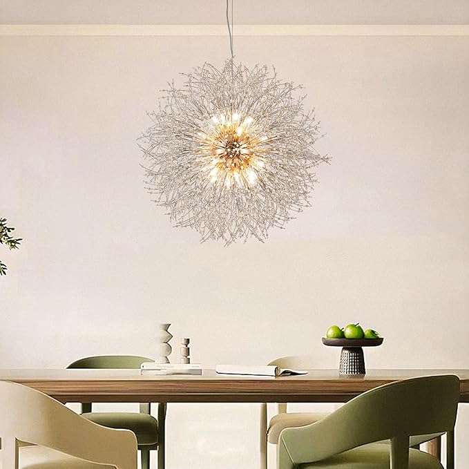 Modern Sputnik Chandelier, Large Crystal Beaded Hanging Light, Gold 16-Light Firework Lamp, Round Dandelion Pendant Light Fixtures for Dining Room Living Room Bedroom (Gold, D31.4inch)
