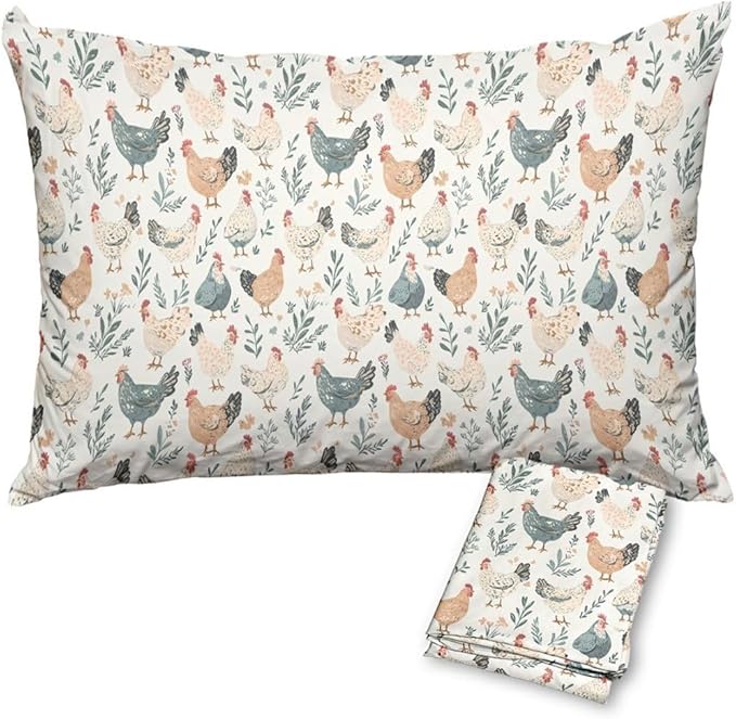 Chicken Pillowcases Set of 2 Funny Rooster Bed Pillow Protectors with Zipper Standard Size Boho Rustic Floral Botanical Throw Pillow Covers for Couch Nursery Bedding Decorative 24"X12"