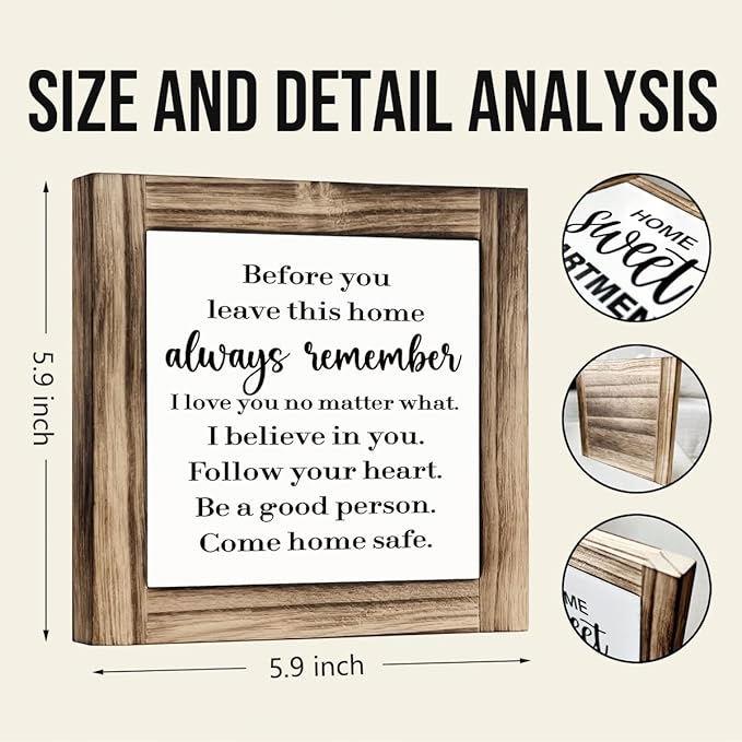 Inspirational Decor Signs, Desk Decor Art, Decorative Wooden Box Sign, Warm Home Decors, Graduation Gift for Family Members, Before You Leave This Home Sign, 5.9×5.9 inches