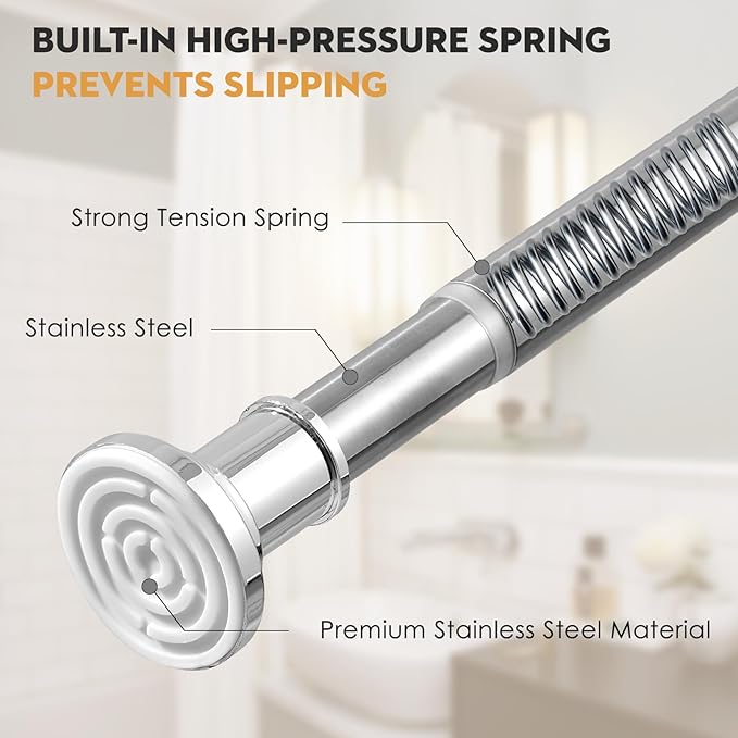 Silver Long Curtain Rod Tension Shower Curtain Rods 30 to 130 inch Adjustable Heavy Duty Rods for Bathroom Windows Outdoor Spliced Telescopic Design No Drill No Slip Stainless Steel