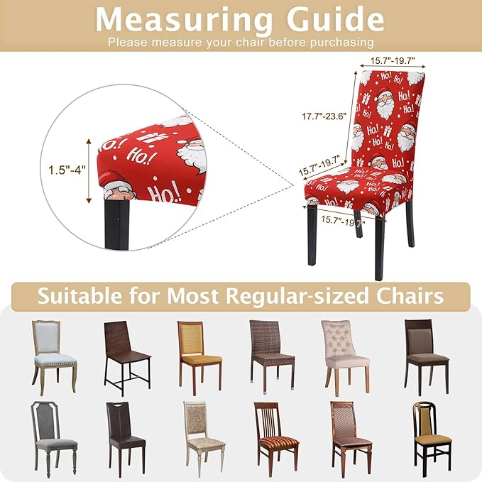 SearchI Christmas Chair Covers Set of 6, Stretch Xmas Kitchen Chair Cover Removable Washable Holiday Parsons Chair Slipcovers for Dining Room, Christmas Decoration, Ceremony(Santa Claus)