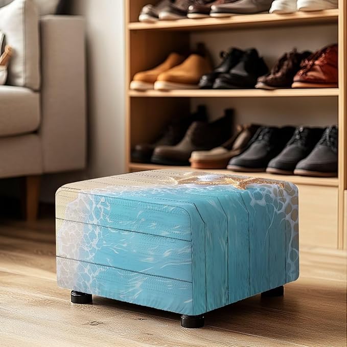 Ottoman Cover Rectangular Slipcovers Starfish Shell Soft Stretch Foot Stool Covers for Ottoman Pet Proof Storage Footstool Protector with Elastic Bottom for Office Living Room Size L