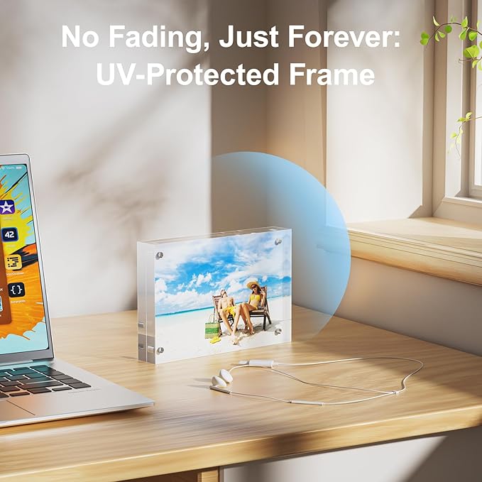 3 Pack 6x8 Acrylic Picture Frames - 20% Thicker Double Sided Magnetic Frame with UV Protection - Freestanding Clear Frameless Display for Tabletops - Modern Photo Frame Set for Home & Office Decor