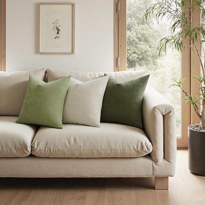 MIULEE Olive Green Couch Pillow Covers 20x20 Inch, Set of 2 Soft Chenille Decorative Square Throw Pillow Covers Farmhouse for Sofa Living Room Bed