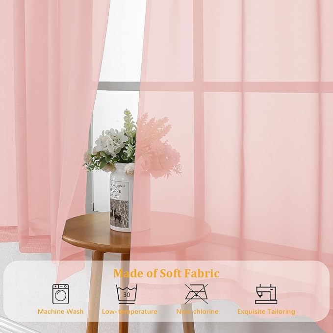 Gwine Blush Pink Sheer Curtains for Living Room 45 inches Long, Short Voile Light Filtering Window Treatments Sheer Curtains for Bedroom, Half Window Drapes with Rod Pocket, Each 42" Wx45 L