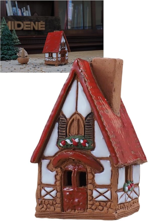 Ceramic Houses and Villages Collection - Collectible Handmade Christmas Village House Miniature Fantasy Room Decoration - Cone Incense Holder R504WR