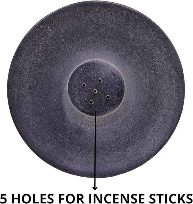 Handmade Natural Grey Marble Incense Stick Holder - Round Incense Burner With Multiple Holes For Incense Sticks. Decorative Ash Catcher For Home and Office Decor. (4 inch Diameter, Grey)