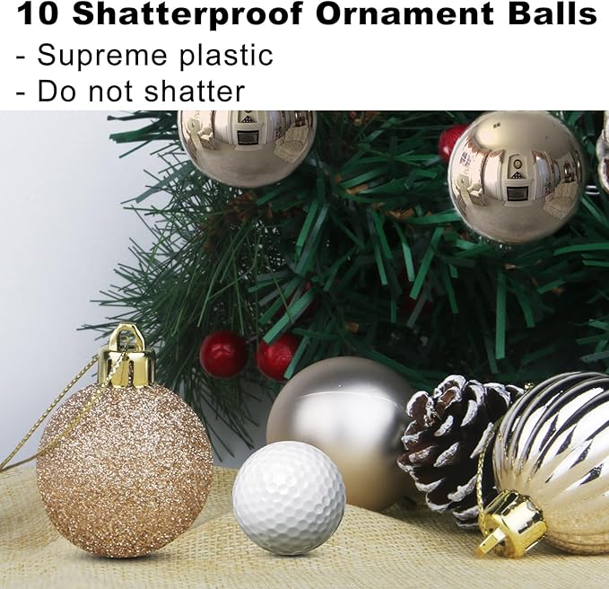 Champagne Gold 2.5" Christmas Balls Christmas Tree Decoration Ornaments Shatterproof Hanging Balls for Birthday Halloween Holiday Wedding Decorations Set of 10pcs