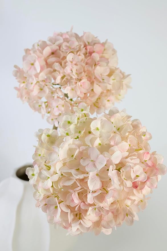Hydrangea Artificial Flowers, Gradient Color 2PCS Fake Real Touch Large Faux Hydrangea Silk Bouquet with Stems Home and Office Decoration (Pink)