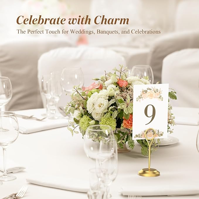 12 Pcs Gold Table Number Holders, 4 Inch Tall Place Card Holders for Table, Sturdy Photo Picture Holders with Anti-Tip Base for Wedding Reception, Party, and Event Centerpiece