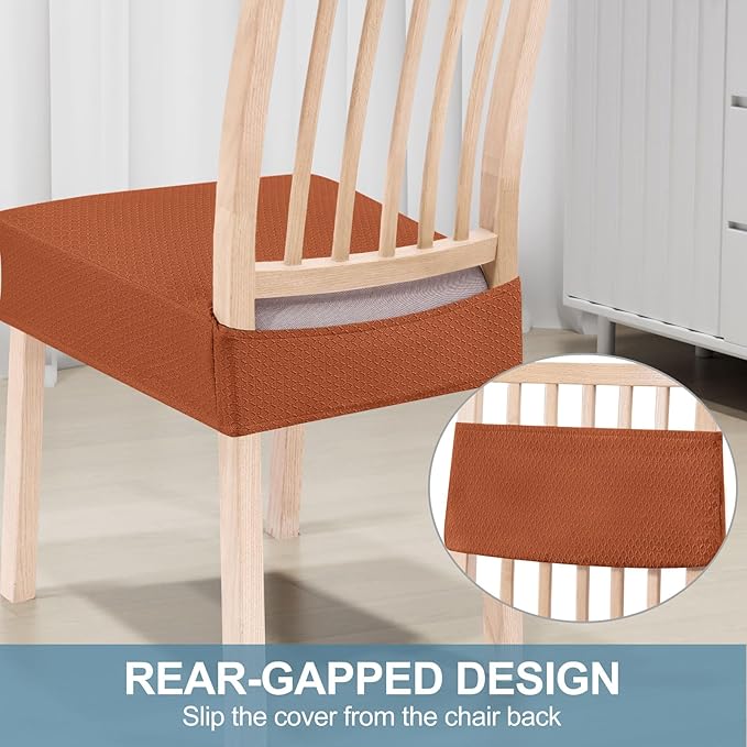 Smiry Stretch Jacquard Seat Covers for Dining Room Chairs Set of 6, Removable Washable Chair Seat Protector Slipcovers, No Rear Covers, Rust