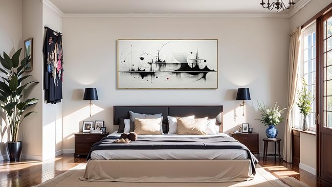 Wall Art Modern Artwork Black And White Canvas Painting Geometric Line Art Wall Decor for Living Room Bedroom Dining Room Home Office Decor 24"x48" with Framed