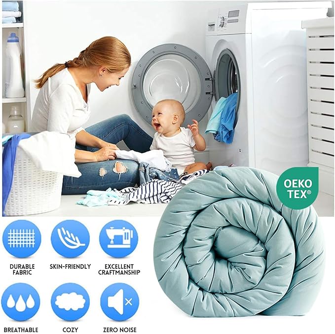 EASELAND Oversized King Down Alternative Comforter - Quilted Duvet Insert for All Seasons, Soft Lightweight with Corner Tabs, Summer Winter Warm Bedding, Aqua 98x116 Inches