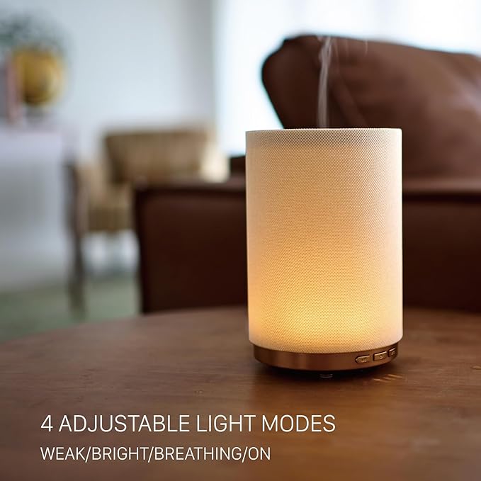 Fabric Essential Oil Diffuser, 110ml Aroma Diffuser with Night Light, 2 Mist Modes, 3 Light Settings, 4 Timer Modes, Auto Shut-Off, for Home Office Bedroom Decor