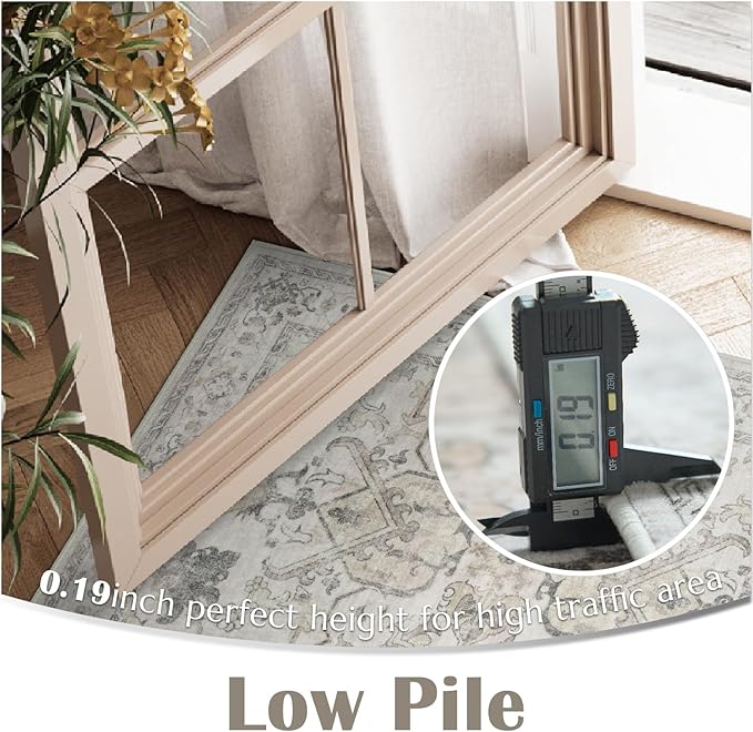 jinchan Runner Rug 2x6 Machine Washable Hallway - Vintage Floral Non-Slip Low-Pile Soft Ultra-Thin Kitchen Rug Distressed Carpet Runner for Farmhouse Bedroom Entryway Laundry Room(2x6ft, Taupe)