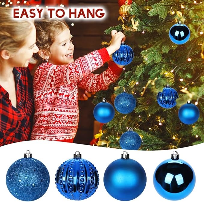 3.15" Navy Blue Christmas Ornaments 12 Pcs Shatterproof Christmas Ball Ornaments Set Large Blue Ornament for Xmas Tree Halloween Holiday Party