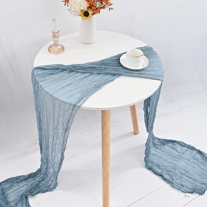 Dusty Blue Table Runner, 10FT Gauze Boho Cheesecloth Runner for Wedding Party