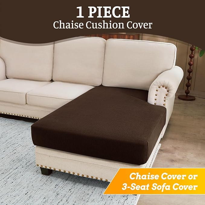 Sectional Couch Covers for Sofa Cushion L Shaped Couch Cover Washable Soft Couch Cushion Covers Stretch Sofa Slipcovers(1-Piece for Chaise or Sofa 3-Seater, Brown)