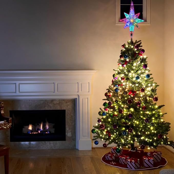 LAMPHOME 12" 11LED Tree Top,Bethlehem Star Multi, Lighted Christmas Tree Topper