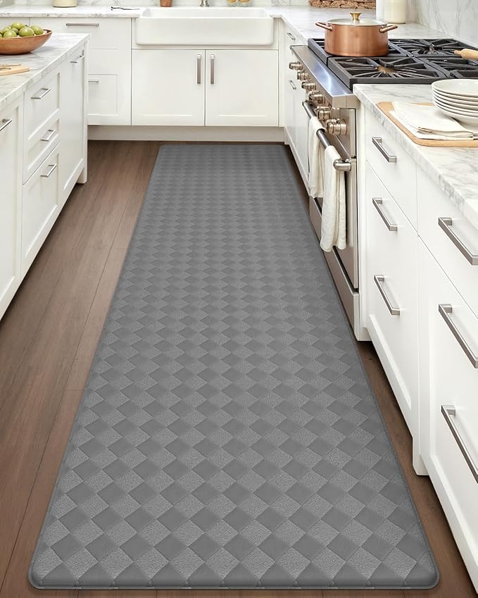 Color&Geometry Anti Fatigue Cushioned Kitchen Floor Mats,24"X87",Long Runner Rug Non Slip Waterproof,Memory Foam Padded Standing Mat for Front Sink,Grey
