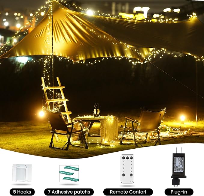 Dailyart Fairy Lights Plug in, 200 Led Fairy Light with Remote 10Ft Fairy Lights with Timer 8 Modes Warm Lights for Bedroom Wreath Party Window Wedding Christmas Tree Decoration Green Wire