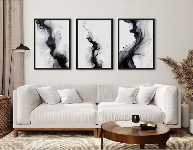Black White Abstract Wall Art Decor Set of 3 Modern Wall Art Minimalist Canvas Wall Decor Black White Abstract Prints Modern Pictures Minimalist Artwork for Room Bedroom 12x16 Inch Framed
