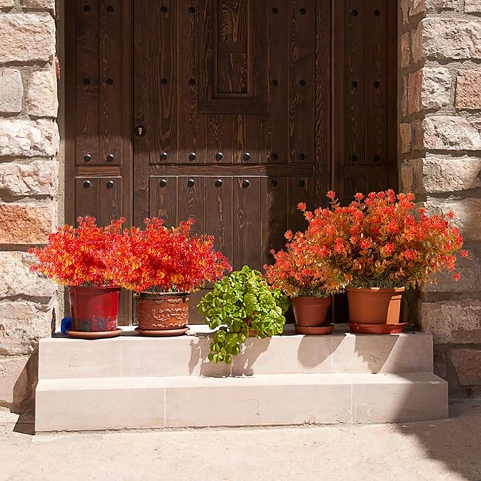 Happylife 6 Bundles Artificial Flowers, Fake Artificial Greenery UV Resistant No Fade Faux Plastic Plants for Wedding Bridle Bouquet Indoor Outdoor Home Garden Kitchen Office Table Vase (Red)