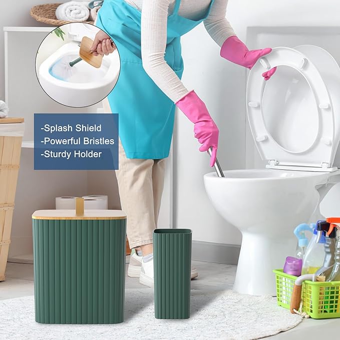Bathroom Accessories Set - 24PCS Bathroom Set with Shower Curtain and Rugs, Trash Can, Toilet Brush Holder Set & Soap Dispenser – Stylish & Functional Bath Decor for Home, Apartment, Green