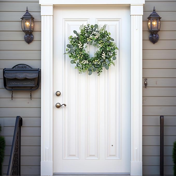 26 inch Eucalyptus Wreath Spring Summer Wreaths for Front Door, Artificial Large All Seasons Wreaths with for Farmhouse Porch Wall Living Room Home Wedding Decor