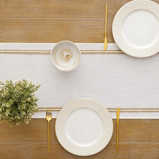 Wracra Jute Farmhouse Table Runner, Macrame Rustic Dining Table Runners 60 Inches Long for Everyday Use, 14x60 Inches, Jute