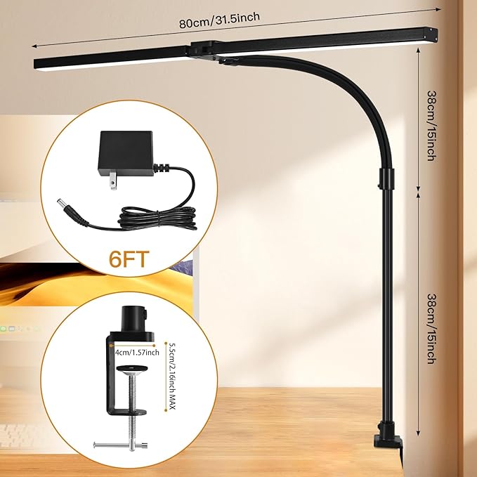 LED Desk Lamp for Office Dorm Home - Eye Caring Desk Light with Timer, Remote Control 24W Brightest Dual Screen Computer Monitor Gooseneck Dimmable Table lamp with Anti-Glare Cover Base