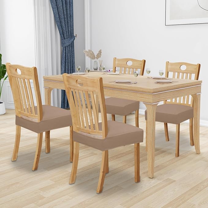 Easy-Going 100% Waterproof Seat Covers for Dining Room Chairs Set of 4, Stretch Chair Seat Slipcovers Protector Removable and Washable Kitchen Dining Chair Covers, Camel
