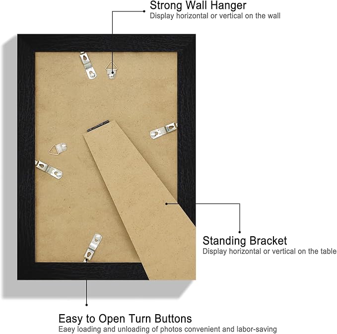 8x11 Picture Frame Set of 2, Made of Real Glass and Rustic Black Wooden Frame - 8 by 11 Photo for Wall or Tabletop Display