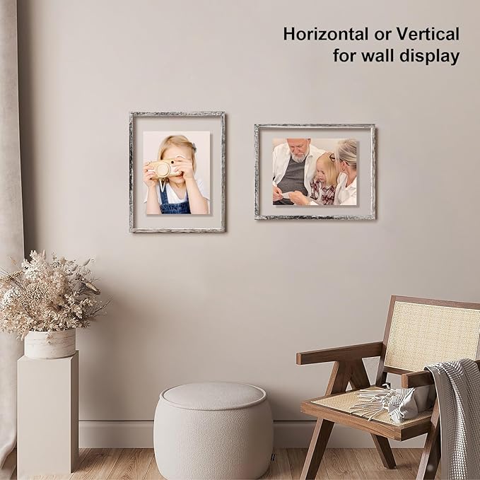 Egofine Distressed White 11x14 Floating Frames Set of 2, Double Plexiglass Picture Frame, Made of Solid Wood Display Any Size Photo up to 11x14, Wall Mount or Tabletop