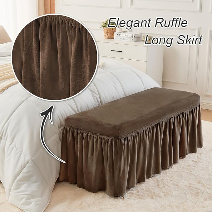NICEEC Spandex Stretch Dining Bench Cover with Skirt Removable Bench Slipcover Rectangle Washable Bench Cushion Covers for Dining Room Living Room Bedroom Kitchen(Brown)