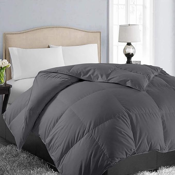 EASELAND Oversized Queen Down Alternative Comforter - Quilted Duvet Insert for All Seasons, Soft Lightweight with Corner Tabs, Summer Winter Warm Bedding, Dark Grey 98×98 Inches