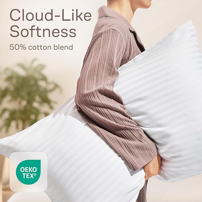 Ultra Soft Pillow Protectors with Zipper King Size - Set of 4 Breathable Pillow Covers - 100% Protection Against Stains, Dust & Dirt - Machine Washable (Dark White)