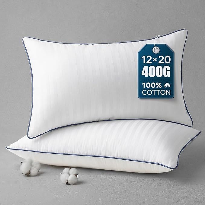 Phantoscope 12x20 Pillow Inserts, Decorative Throw Pillow Inserts with 100% Cotton Striped Cover, Virgin Fiber Pillow Sham Stuffer, Lumbar Square Couch Cushion Pillows, Pack of 2, 12x20 Inch