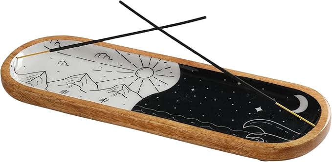 Folkulture Incense Holder or Burner | Modern Insense Stick Holder | Incense Ash Catcher or Holder for Home | Wooden Incence Tray for Gifting, | Yin Yang - 12 Inches for Women