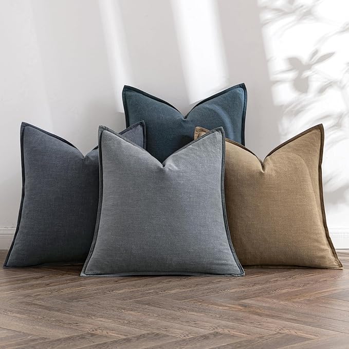 MIULEE Neutral Navy Linen Pillow Covers Pack of 4 Christmas Decorative Natural Throw Pillow Covers Soft Accent Boho Farmhouse Couch Pillowcases Coastal Home Decor for Living Room Bed Sofa 20x20 Inch