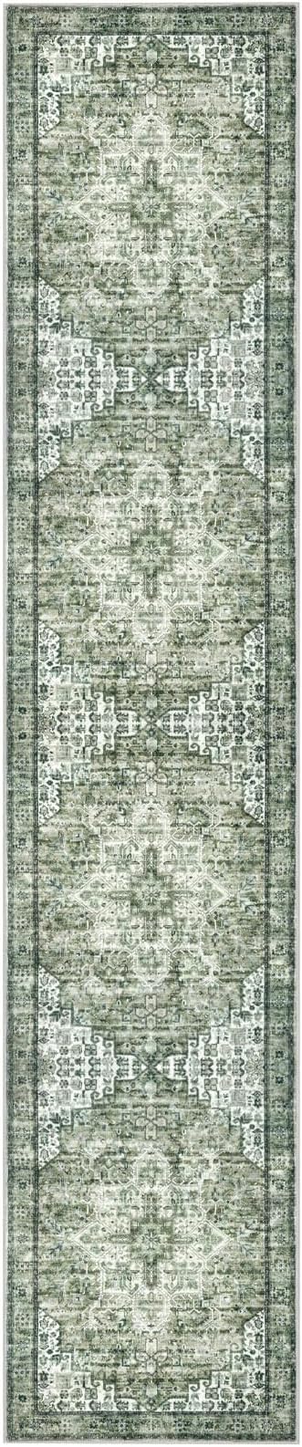 2x10 Runner for Hallways, Green Non-Slip Washable Kitchen Runner, Vintage Boho Runners Printed Rug with Non-Shedding, Soft Medallion Floor Carpet Rugs for Laundry Bedroom Entryway