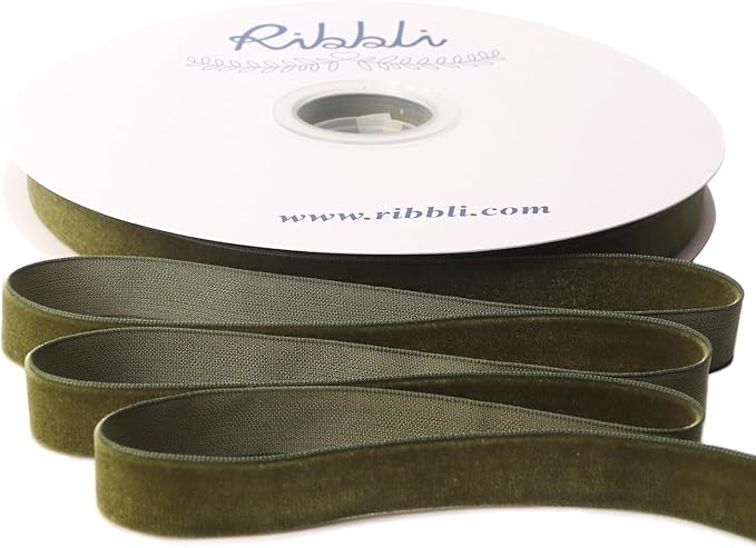 Ribbli Moss Green Velvet Ribbon 5/8 Inches Continuous 25 Yard Spool Moss Green Christmas Ribbon for Gift Wrapping Crafts Home Decor