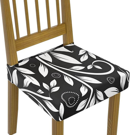 Stretch Dining Chair Seat Covers Set of 6,Dining Chair Slipcovers, Floral Printed Chair Covers,Soft Fabric Washable Upholstered Chair Seat Protector, No Rear Covers for Home Kitchen Dining Room