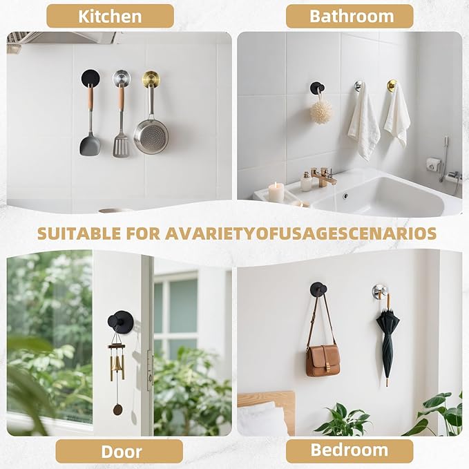 Upgrade Suction Cup Hooks for Shower,Heavy Duty Towel Hooks for Bathrooms, No Drill Suction Hooks for Inside Shower, Reusable Shower Hooks for Glass Doors & Windows(4, Brushed Gold)